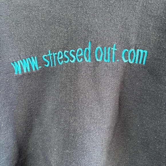 Vintage Stressed Out Embroidered Navy Blue Crewneck Sweater large - Picture 3 of 6